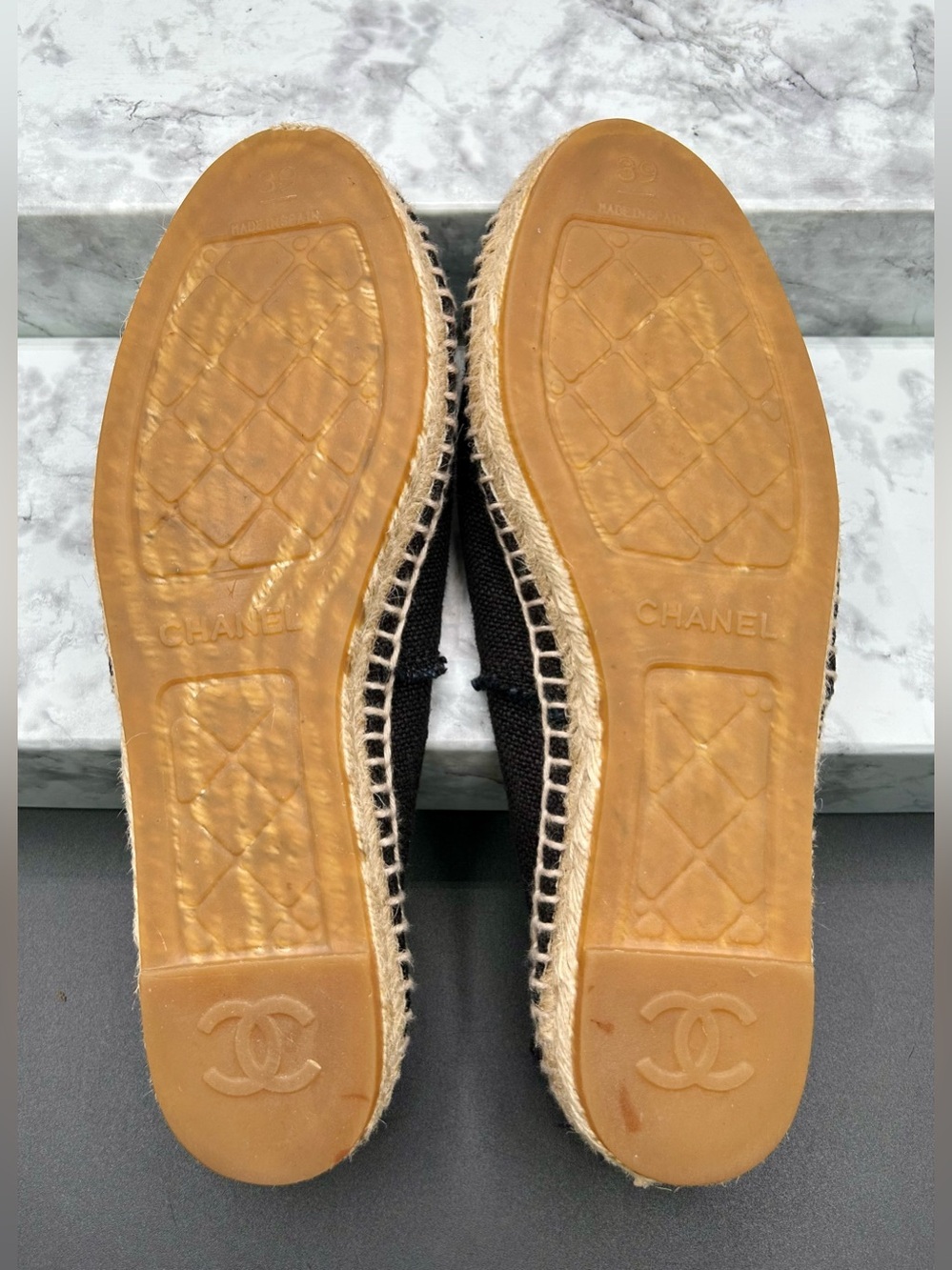 CHANEL CC Canvas Espadrille Linen  Flats Black/Charcoal color. EU Size 39 - Picture 13 of 16